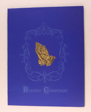 Vintage Unused 23k Gold Prayer Hands Velvet Royal Blue Miles Kimball Card picture