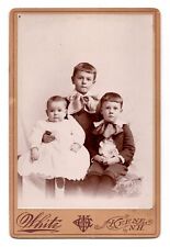 CIRCA 1890s CABINET CARD WHITE THREE CUTE YOUNG CHILDREN KEENE NEW HAMPSHIRE picture