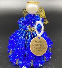 Vintage September Birthday sapphire bright blue Handmade Safety Pin bead angel picture