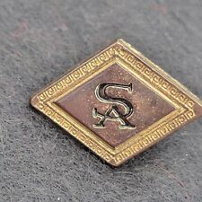 Vintage SA Initials with Greek Key edge pattern gold tone Lapel Pin Hat Vest picture