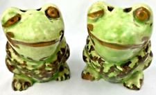 Antique Vintage Pottery Frog Frogs Salt and Pepper Crazing (chip on one foot) picture