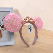 Pink Sequin Minnie Mouse Headband Tiara Princess Crown Disney~Parks Ears picture