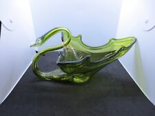 Vintage Handblown Art - Glass Swan - Green Swirls 9