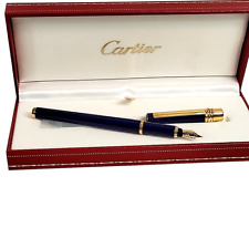 Vintage Must De Cartier 18k Gold Nib Trinity Fountain Pen Blue Lacquer with Box picture