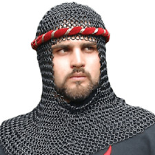 Chainmail Coif Hood Knight Chain Mail Black Butted Medieval Armor Costume/Cloths picture
