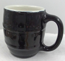 Halls Barrel Mug 536 Coffee Tea Handle Black White Pottery Stoneware Vintage USA picture