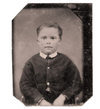 1860s 1870s  Victorian Young Boy Trimmed Ninth 9th Plate Tintype 1/9 Antique picture
