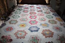 Beautiful 30's Grandmother's Flower Garden Quilt Top ~Cheery Vintage Fabrics QN picture