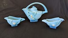 Roseville Pottery Wincraft Blue Trailing Blossoms Teapot W/ Lid, Creamer & Sugar picture