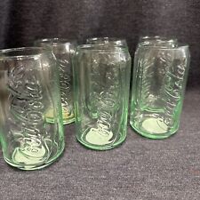 Set Of 7 Coca Cola -  Can Shaped Glasses - Green Glass - Tumblers picture