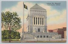 Indiana War Memorial, Indiana State Flag, Indianapolis IN Indiana Linen Postcard picture