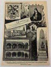 1886 magazine engraving ~ CORTES MEMORIALS & COAT OF ARMS IN MEXICO picture
