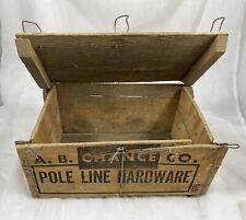 A.B. CHANCE CO. POLE LINE HARDWARE WOODEN CRATE, THIMBLE EYE NUT picture