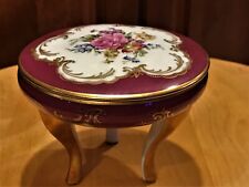 Vintage SA Limoges Vanity Dresser Powder / Trinket Box HP Flowers Gold Legs 4.5