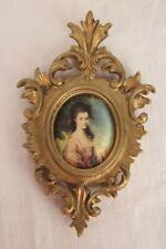 Vintage Small Padded Silk Cameo Ornate Gold Frame Rocco Victorian Lady Italy picture