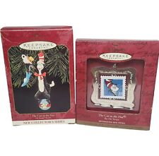 Two (2) Hallmark Keepsake Ornament Cat In The Hat Dr. Seuss 1999 Postage Stamp picture