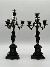 Set Of 2 Antique French Mixed Metal Cherub Putti Candelabras 17” picture
