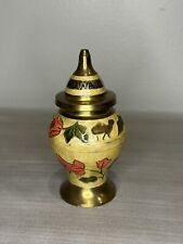 Vintage Solid Brass Hand Painted Ginger Jar Urn Vase With Lid picture