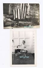 Old Photos DOGS 48 Star Flag Boy Girl Ironing Pony Wagon CUTE Vintage 1940s-50s picture
