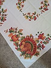 2 Vtg Tablecloth Cream w/ Thanksgiving Turkey motif  50
