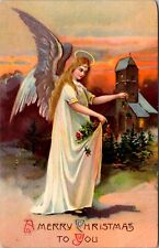 Gel Christmas Postcard Angel Woman Sprinkling Holly picture