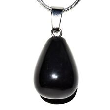 Charged Natural Black Obsidian Teardrop Pendant + 20