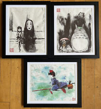 Framed Set Studio Ghibli Rice Paper Ink Style prints Totoro Kiki Spirited Away picture