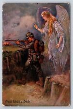 German Postcard WWI Propaganda God Protect You Angel Watching Over Soldier AT15 picture