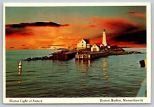Postcard Massachusetts Boston Light at Sunset Boston Harbor c1980 4E picture