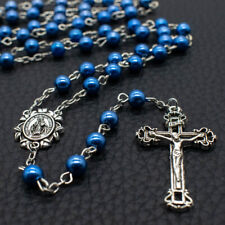 Sapphire Blue Pearl Catholic Rosary Beads Miraculous Center Traditional Crucifix picture