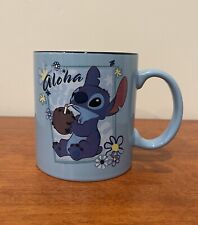 Disney Lilo & Stitch Aloha Cute Stitch Coconut Floral 20 Oz Ceramic Mug Blue picture
