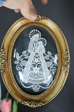 Vintage bruges lace work madonna mary religious plaque 1970 picture