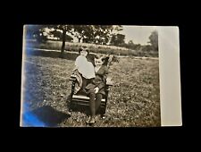 Antique Rppc Postcard Photograph Boy Girl Chair Outdoors picture