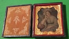 1/6 Plate Ambrotype Photograph of a Woman Colorized Tint & Background Scene picture