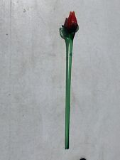 20 Inch Handmade Rose&Stem Kaiser Glass Art Hand Blown Capri Red Yellow 1956-2k picture