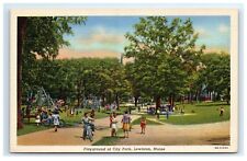 Postcard Playground at City Park, Lewiston, Maine ME linen H10 picture
