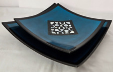 Set of 2 VTG Blue Lacquer-ware Square Trays~Shiho-Bon Japanese~1980 Sushi (read) picture