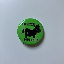 Vintage Button Pin Bright Green and Black Cow Silhouette Heifer Helper picture