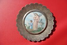 OLD ITALY Pretty Swirled Rim Guardian Angel with Children 925 SILVER ICON PLAQUE picture