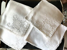 TEN (10) ANT VTG WHITE NAPKINS - LUX LINEN & SMOOTH COTTON MIXED PATTERNS - BEAU picture