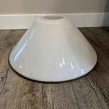 Vtg Large 17.75” Milk Glass Slant Shade Brass Band Heavy Oil Lamp Ceiling Light picture