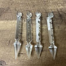 Set 4 Antique Cut Crystal Gothic Spear Prisms Chandelier Parts  6” picture