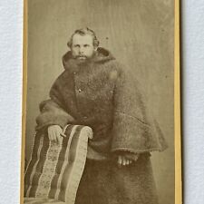 Antique CDV Photograph Charming Bearded Man With Huge Coat Aylmer Canada picture