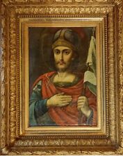ANTIQUE RARE 19C HAND PAINTED RUSSIAN ICON JOHN THE WARRIOR OIL ON CANVAS  picture