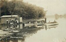 Postcard RPPC 1908 Wisconsin Fall River Three Launches boats people 24-4936 picture