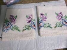 VINTAGE HAND EMBROIDERY STANDARD PAIR PILLOW CASES WITH EDGING picture