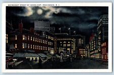 Providence Rhode Island Postcard Weybosset Street Moonlight 1922 Vintage Antique picture
