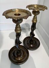 Pair of Vintage Maitland-Smith Bronze & Brass Barley Twist Pillar Candlesticks picture