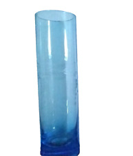 Vintage Etched Blue Glass Grape Pattern Bud Vase 7.25