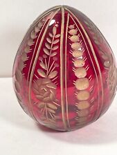 VINTAGE RUSSIAN FABERGE RUBY RED AND GOLD ETCHED GLASS EGG FLORAL picture
